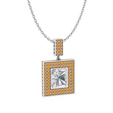 Swarovski ve sitrin 18 ayar beyaz altın kolye (40 cm beyaz altın rolo zincir)