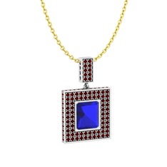 Lab safir ve garnet 8 ayar beyaz altın kolye (40 cm altın rolo zincir)