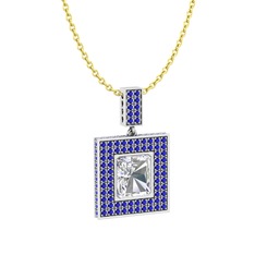 Albera Kolye - Swarovski ve lab safir 8 ayar beyaz altın kolye (40 cm altın rolo zincir) #1ol6oyi