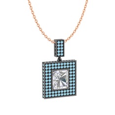 Albera Kolye - Swarovski ve akuamarin 925 ayar siyah rodyum kaplama gümüş kolye (40 cm rose altın rolo zincir) #1opw6jd