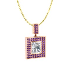 Albera Kolye - Beyaz zirkon ve ametist 14 ayar rose altın kolye (40 cm altın rolo zincir) #1or14wh