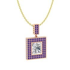 Albera Kolye - Swarovski ve lab safir 925 ayar rose altın kaplama gümüş kolye (40 cm gümüş rolo zincir) #1oy8i9