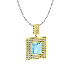 Albera Kolye - Akuamarin ve pırlanta 14 ayar altın kolye (2.808 karat, 40 cm gümüş rolo zincir) #1phfos4
