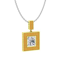 Albera Kolye - Beyaz zirkon ve sitrin 18 ayar altın kolye (40 cm beyaz altın rolo zincir) #1pym05s