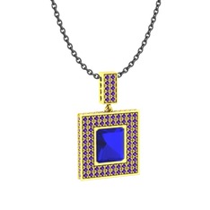 Lab safir ve ametist 925 ayar altın kaplama gümüş kolye (40 cm gümüş rolo zincir)