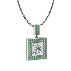 Albera Kolye - Swarovski ve kök zümrüt 8 ayar beyaz altın kolye (40 cm gümüş rolo zincir) #1qox08