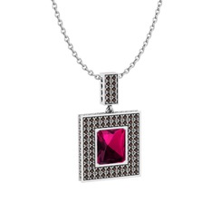 Albera Kolye - Rodolit garnet ve dumanlı kuvars 8 ayar beyaz altın kolye (40 cm gümüş rolo zincir) #1rfjxk4