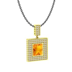 Sitrin ve swarovski 8 ayar altın kolye (40 cm gümüş rolo zincir)