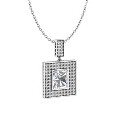 Beyaz zirkon ve swarovski 18 ayar beyaz altın kolye (40 cm beyaz altın rolo zincir)