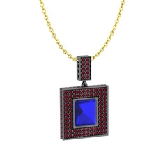 Albera Kolye - Lab safir ve kök yakut 925 ayar siyah rodyum kaplama gümüş kolye (40 cm altın rolo zincir) #1rthadi