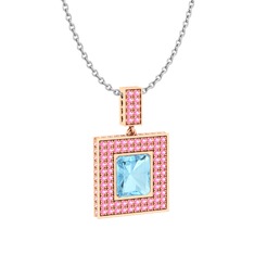 Albera Kolye - Akuamarin ve pembe kuvars 14 ayar rose altın kolye (40 cm beyaz altın rolo zincir) #1rumuwj