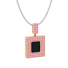 Albera Kolye - Siyah zirkon ve pembe kuvars 14 ayar rose altın kolye (40 cm beyaz altın rolo zincir) #1rw7dno