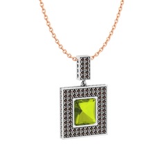 Albera Kolye - Peridot ve dumanlı kuvars 14 ayar beyaz altın kolye (40 cm rose altın rolo zincir) #1rwoy6k