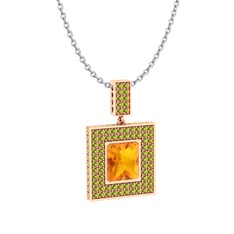 Albera Kolye - Sitrin ve peridot 14 ayar rose altın kolye (40 cm gümüş rolo zincir) #1rzehei