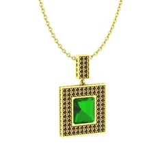 Albera Kolye - Yeşil kuvars ve dumanlı kuvars 8 ayar altın kolye (40 cm gümüş rolo zincir) #1s999mh