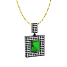 Albera Kolye - Yeşil kuvars ve swarovski 925 ayar siyah rodyum kaplama gümüş kolye (40 cm altın rolo zincir) #1sbxebn