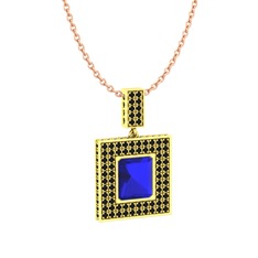 Lab safir ve siyah zirkon 14 ayar altın kolye (40 cm rose altın rolo zincir)