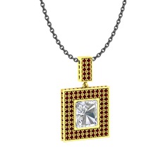 Albera Kolye - Beyaz zirkon ve garnet 8 ayar altın kolye (40 cm gümüş rolo zincir) #1sgreju