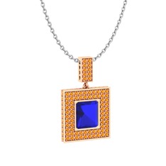 Lab safir ve sitrin 14 ayar rose altın kolye (40 cm beyaz altın rolo zincir)