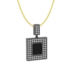 Albera Kolye - Siyah zirkon ve swarovski 925 ayar siyah rodyum kaplama gümüş kolye (40 cm altın rolo zincir) #1t3bd7j