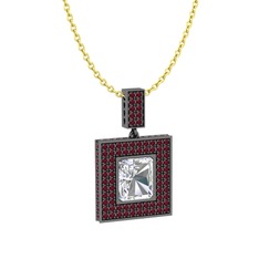 Albera Kolye - Swarovski ve kök yakut 925 ayar siyah rodyum kaplama gümüş kolye (40 cm altın rolo zincir) #1t76gd