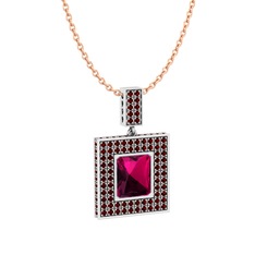 Rodolit garnet ve garnet 925 ayar gümüş kolye (40 cm rose altın rolo zincir)
