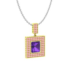 Albera Kolye - Ametist ve pembe kuvars 14 ayar altın kolye (40 cm beyaz altın rolo zincir) #1tk1i0l