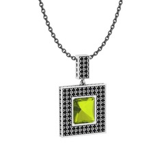 Albera Kolye - Peridot ve siyah zirkon 8 ayar beyaz altın kolye (40 cm gümüş rolo zincir) #1tr33iv