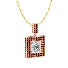 Albera Kolye - Beyaz zirkon ve garnet 925 ayar rose altın kaplama gümüş kolye (40 cm altın rolo zincir) #1ufemhk