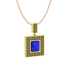 Lab safir ve dumanlı kuvars 14 ayar altın kolye (40 cm rose altın rolo zincir)