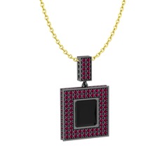 Albera Kolye - Siyah zirkon ve rodolit garnet 925 ayar siyah rodyum kaplama gümüş kolye (40 cm altın rolo zincir) #1us4549