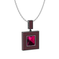 Albera Kolye - Rodolit garnet ve kök yakut 925 ayar siyah rodyum kaplama gümüş kolye (40 cm gümüş rolo zincir) #1vq897o
