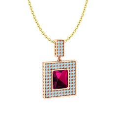 Albera Kolye - Rodolit garnet ve akuamarin 8 ayar rose altın kolye (40 cm altın rolo zincir) #1w2erul
