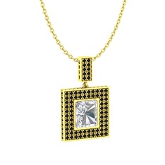 Albera Kolye - Beyaz zirkon ve siyah zirkon 18 ayar altın kolye (40 cm altın rolo zincir) #1w5wika