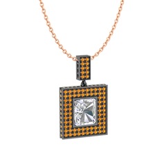 Albera Kolye - Swarovski ve sitrin 925 ayar siyah rodyum kaplama gümüş kolye (40 cm rose altın rolo zincir) #1wkm3q6