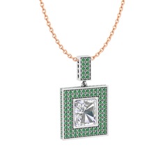 Albera Kolye - Swarovski ve kök zümrüt 14 ayar beyaz altın kolye (40 cm gümüş rolo zincir) #1wnam6