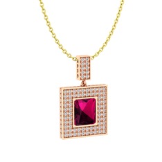 Albera Kolye - Rodolit garnet ve pırlanta 14 ayar rose altın kolye (2.808 karat, 40 cm altın rolo zincir) #1wq154s