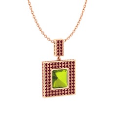 Albera Kolye - Peridot ve kök yakut 8 ayar rose altın kolye (40 cm rose altın rolo zincir) #1wtb9z