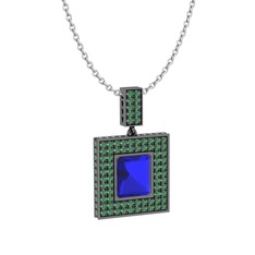 Albera Kolye - Lab safir ve kök zümrüt 925 ayar siyah rodyum kaplama gümüş kolye (40 cm gümüş rolo zincir) #1x1f4em