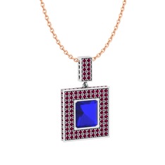 Lab safir ve rodolit garnet 14 ayar beyaz altın kolye (40 cm rose altın rolo zincir)