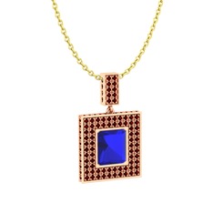 Albera Kolye - Lab safir ve garnet 8 ayar rose altın kolye (40 cm altın rolo zincir) #1xhszsf