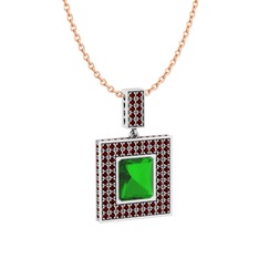 Albera Kolye - Yeşil kuvars ve garnet 14 ayar beyaz altın kolye (40 cm gümüş rolo zincir) #1xmp69e