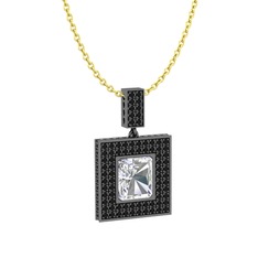 Albera Kolye - Beyaz zirkon ve siyah zirkon 925 ayar siyah rodyum kaplama gümüş kolye (40 cm altın rolo zincir) #1xtuwjt