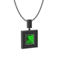 Albera Kolye - Yeşil kuvars ve siyah zirkon 925 ayar siyah rodyum kaplama gümüş kolye (40 cm gümüş rolo zincir) #1xw9k9w