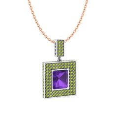 Albera Kolye - Ametist ve peridot 925 ayar gümüş kolye (40 cm rose altın rolo zincir) #1y21cel
