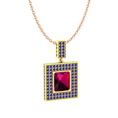 Albera Kolye - Rodolit garnet ve lab safir 8 ayar altın kolye (40 cm rose altın rolo zincir) #1ycllk4