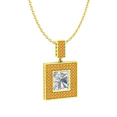 Albera Kolye - Swarovski ve sitrin 925 ayar altın kaplama gümüş kolye (40 cm gümüş rolo zincir) #1yes6kr