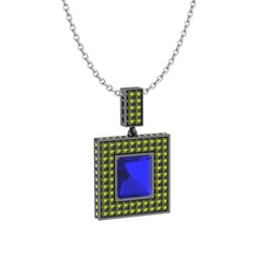 Albera Kolye - Lab safir ve peridot 925 ayar siyah rodyum kaplama gümüş kolye (40 cm beyaz altın rolo zincir) #1yfx8ro