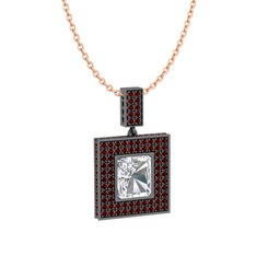 Swarovski ve garnet 925 ayar siyah rodyum kaplama gümüş kolye (40 cm rose altın rolo zincir)