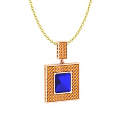 Lab safir ve sitrin 925 ayar rose altın kaplama gümüş kolye (40 cm altın rolo zincir)